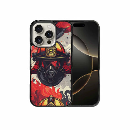 iPhone 16 Pro Case — Firefighter Pattern Flames Axes Helmets Seamless, Custom Made Phone Cover