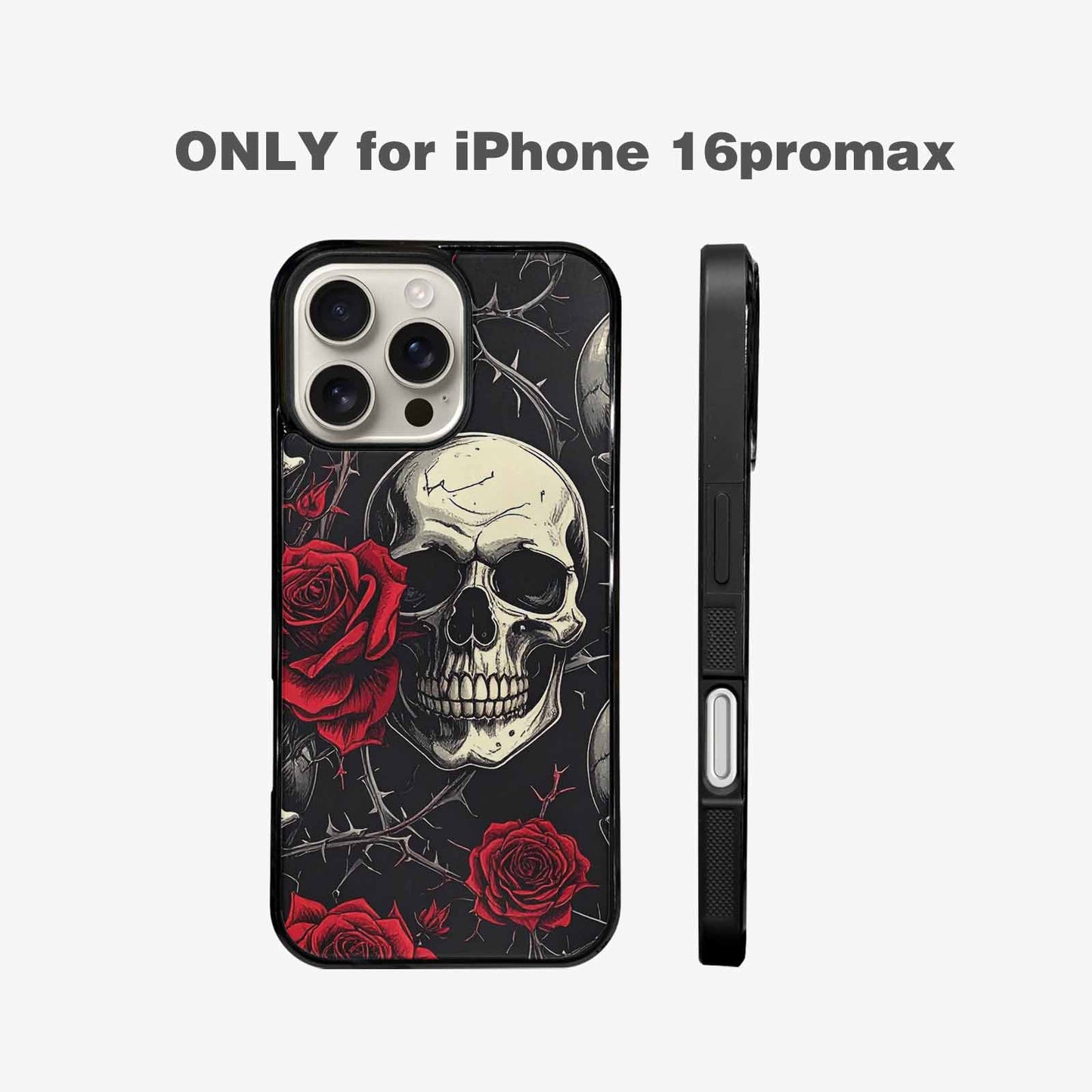 iPhone 16 Pro Max Case — Ornate Gothic Skulls Roses, Custom Art Phone Cover