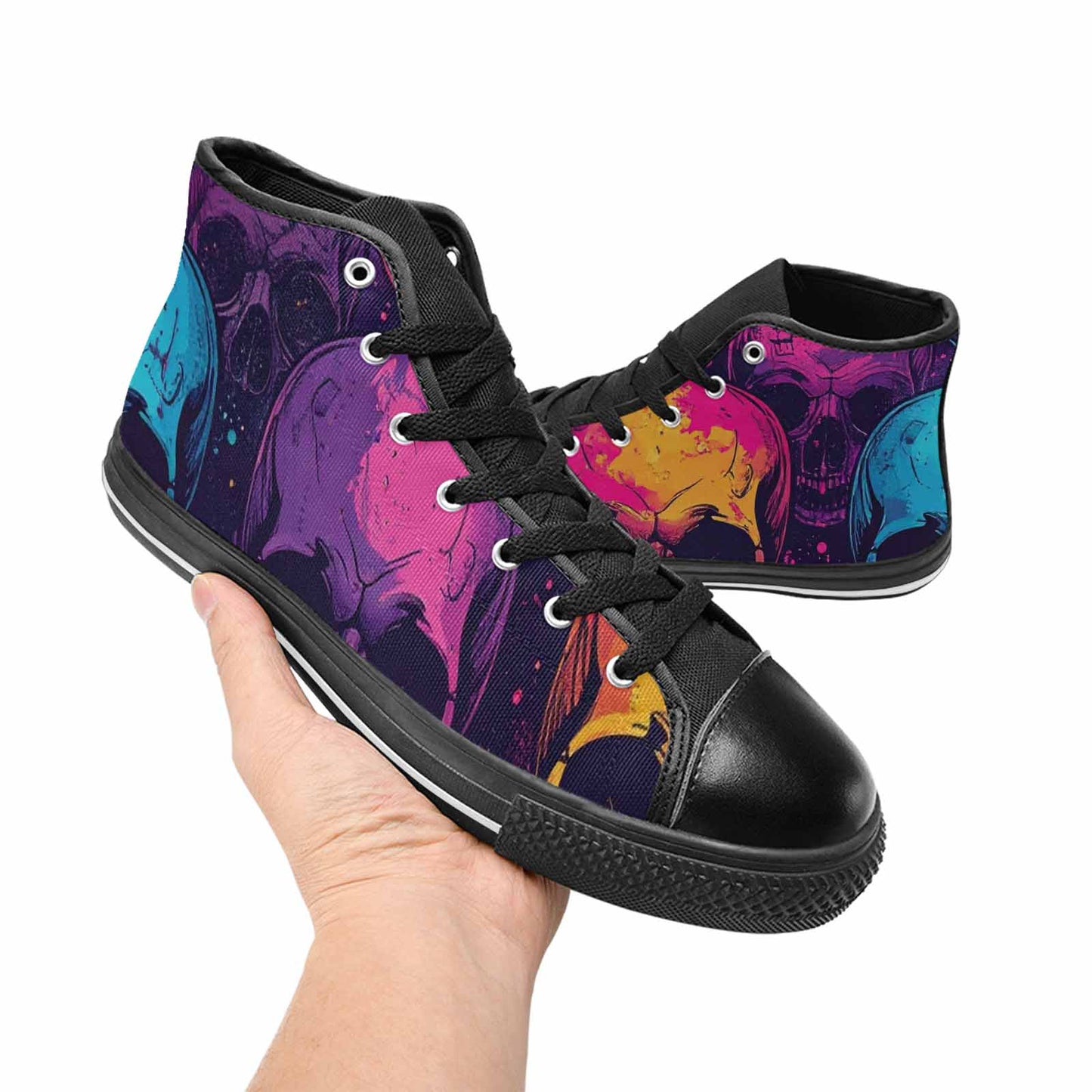 WOMEN'S Skulls Splatter Comic High Top Canvas Neon Fantasy Shoes