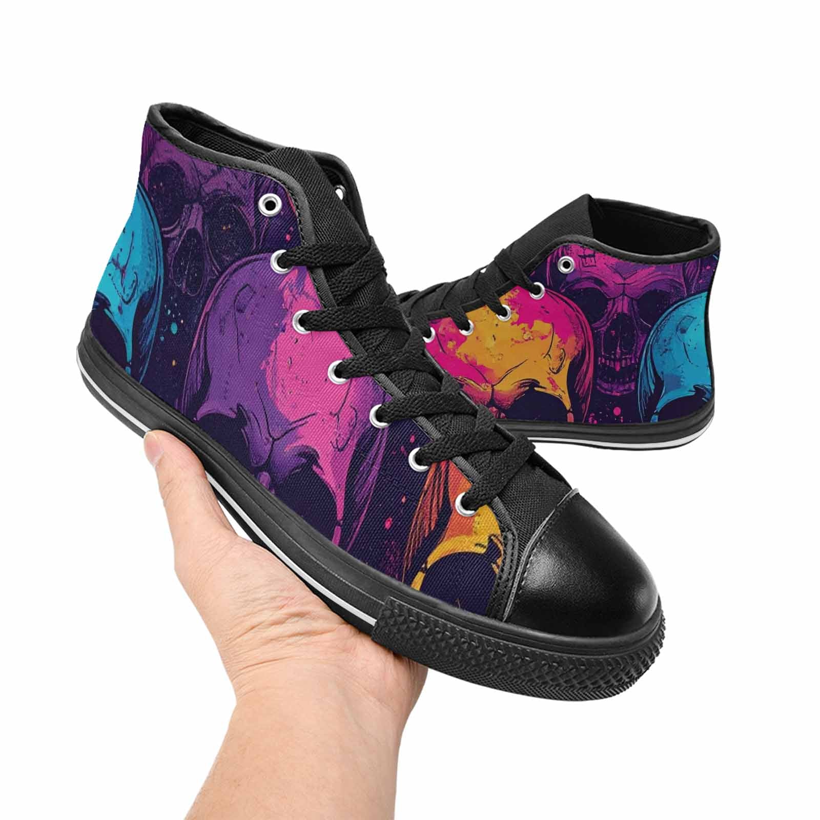 WOMEN'S Skulls Splatter Comic High Top Canvas Neon Fantasy Shoes