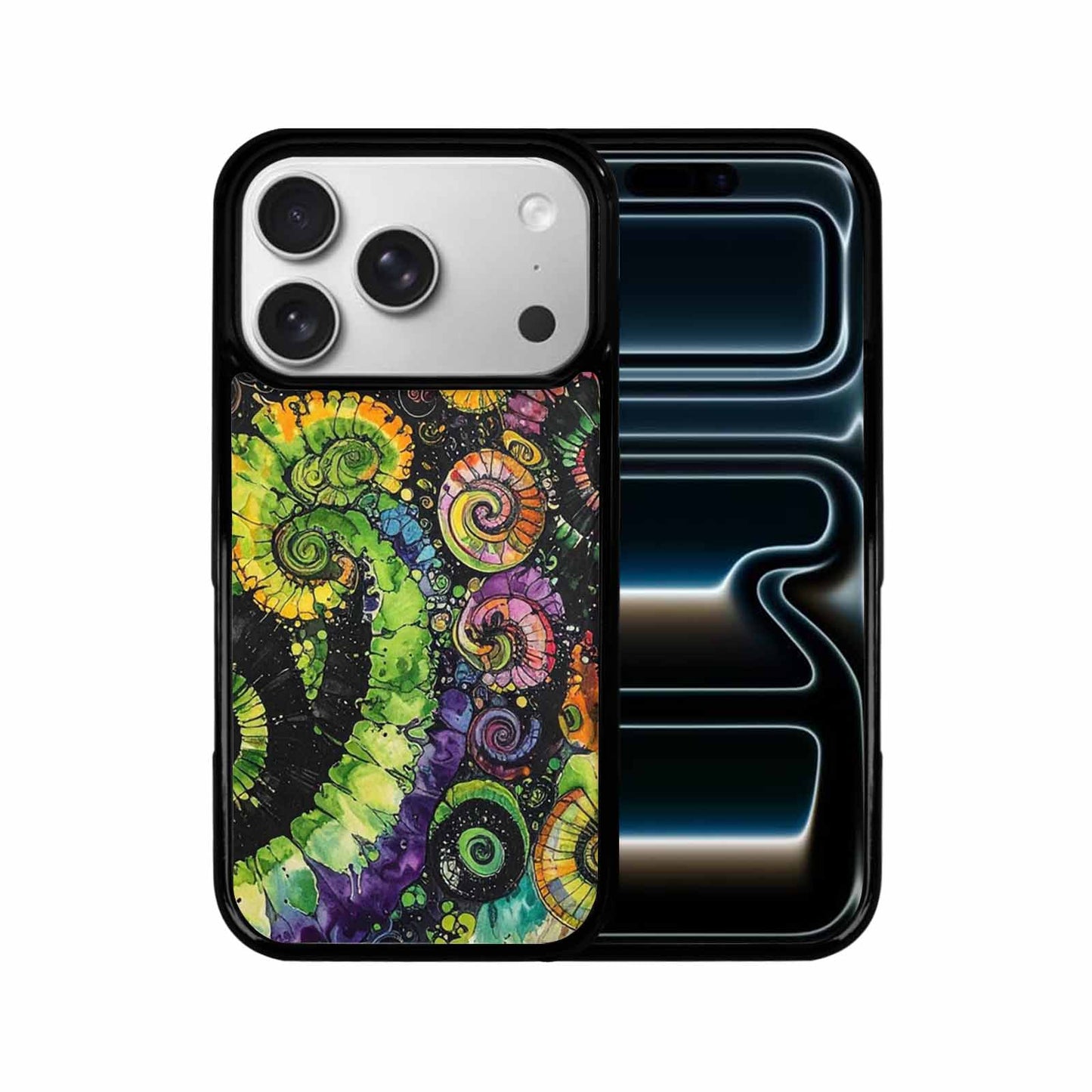 iPhone 17 Pro Case — Black Green Ink Tie Dye Tie, Original Design Phone Case