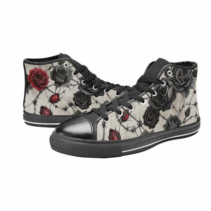 MEN'S Black Gothic Rose High Top Canvas Wallpaper Art Shoes