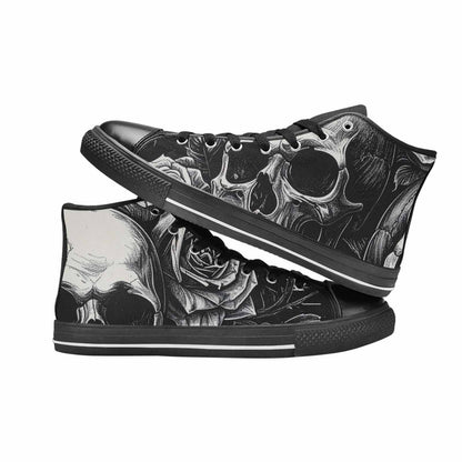 MEN'S Skulls Roses Black Ink High Top Canvas Neon Fantasy Custom Sneakers