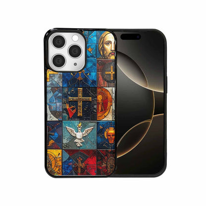 iPhone 15 Pro Max Case — Jesus Face Small Cross And Faith, Customized Protective Case