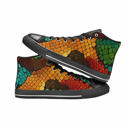 WOMEN'S Dark Snake Print High Top Canvas Neon Fantasy Shoes