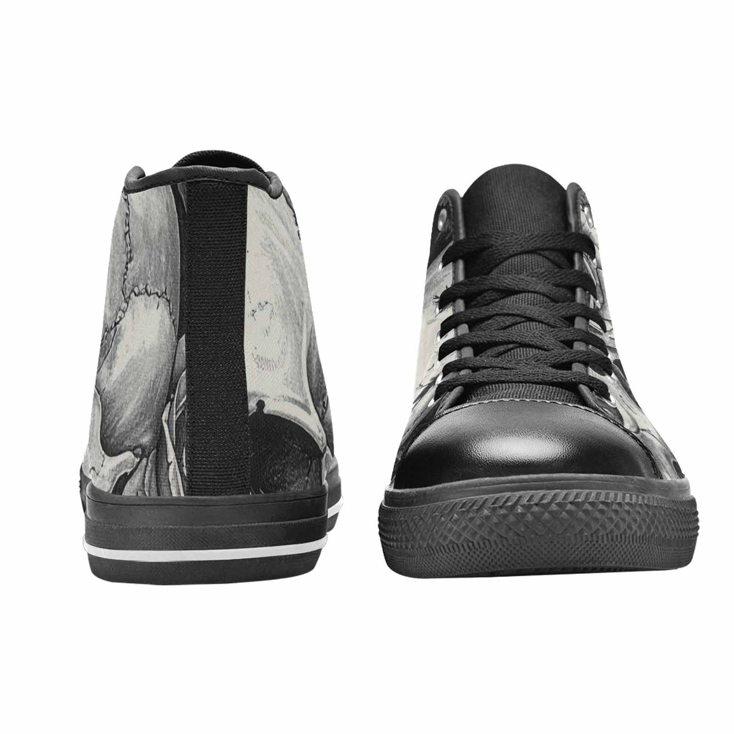WOMEN'S Skulls Roses Pen Ink High Top Canvas Vivid Custom Shoes