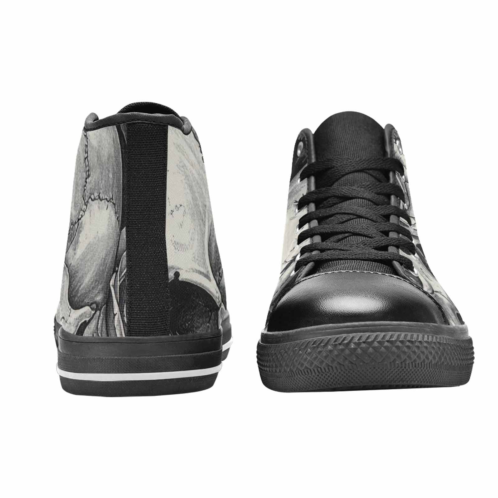 WOMEN'S Skulls Roses Pen Ink High Top Canvas Vivid Custom Shoes