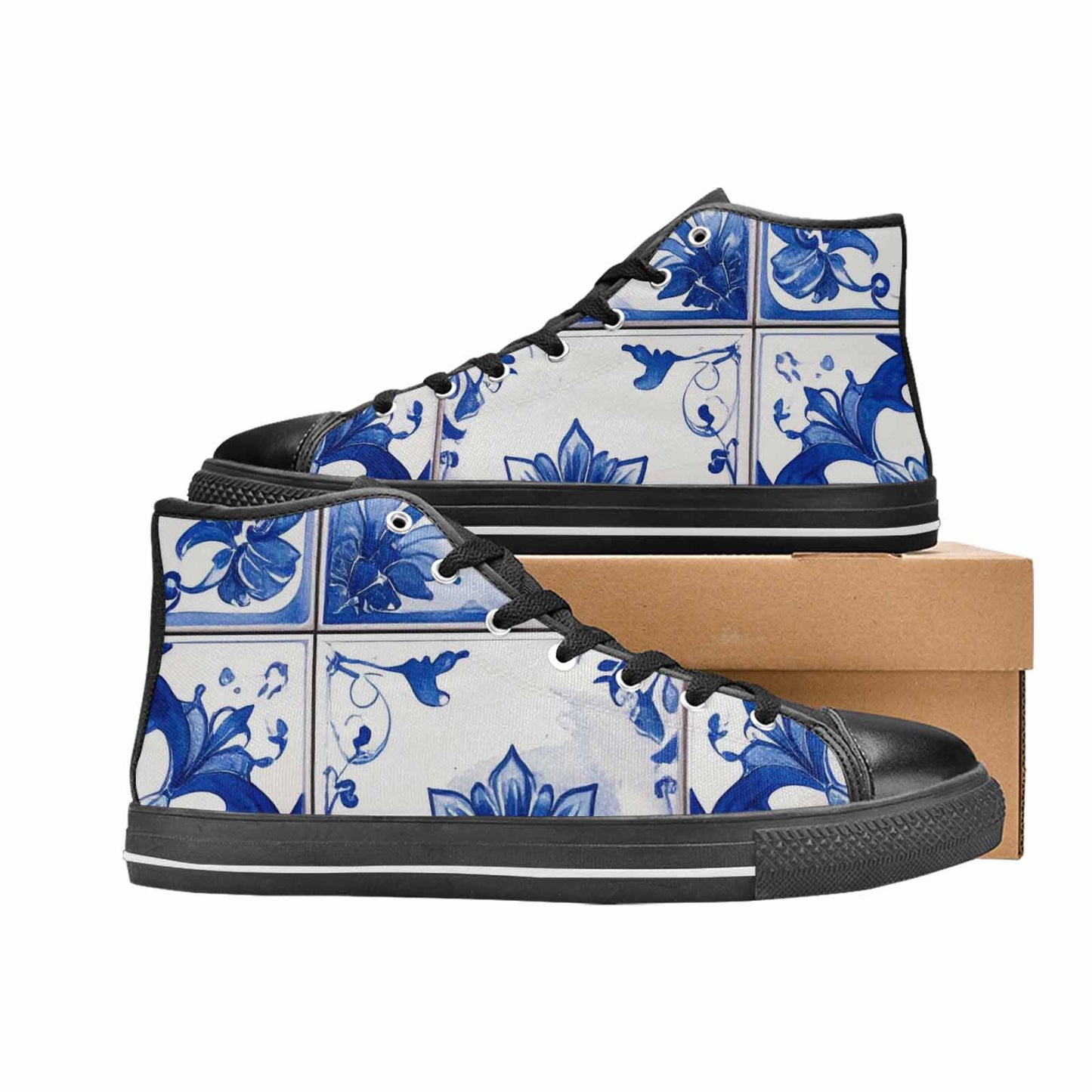 MEN'S Talavera Tile Floral High Top Canvas Wallpaper Art Sneakers