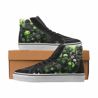 WOMEN'S Sea Creatures Black & Green Ink High Top Canvas Graphic Print Vivid Custom Streetwear Shoes