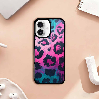 iPhone 17 Case — Leopard Neon Pink Teal Airbrush Animal, Custom Printed Phone Case