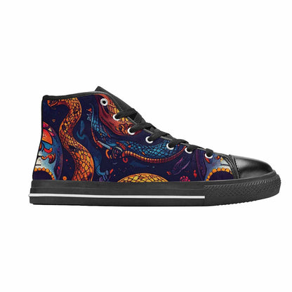 MEN'S Snake Skulls Print High Top Canvas Surreal Custom Shoes