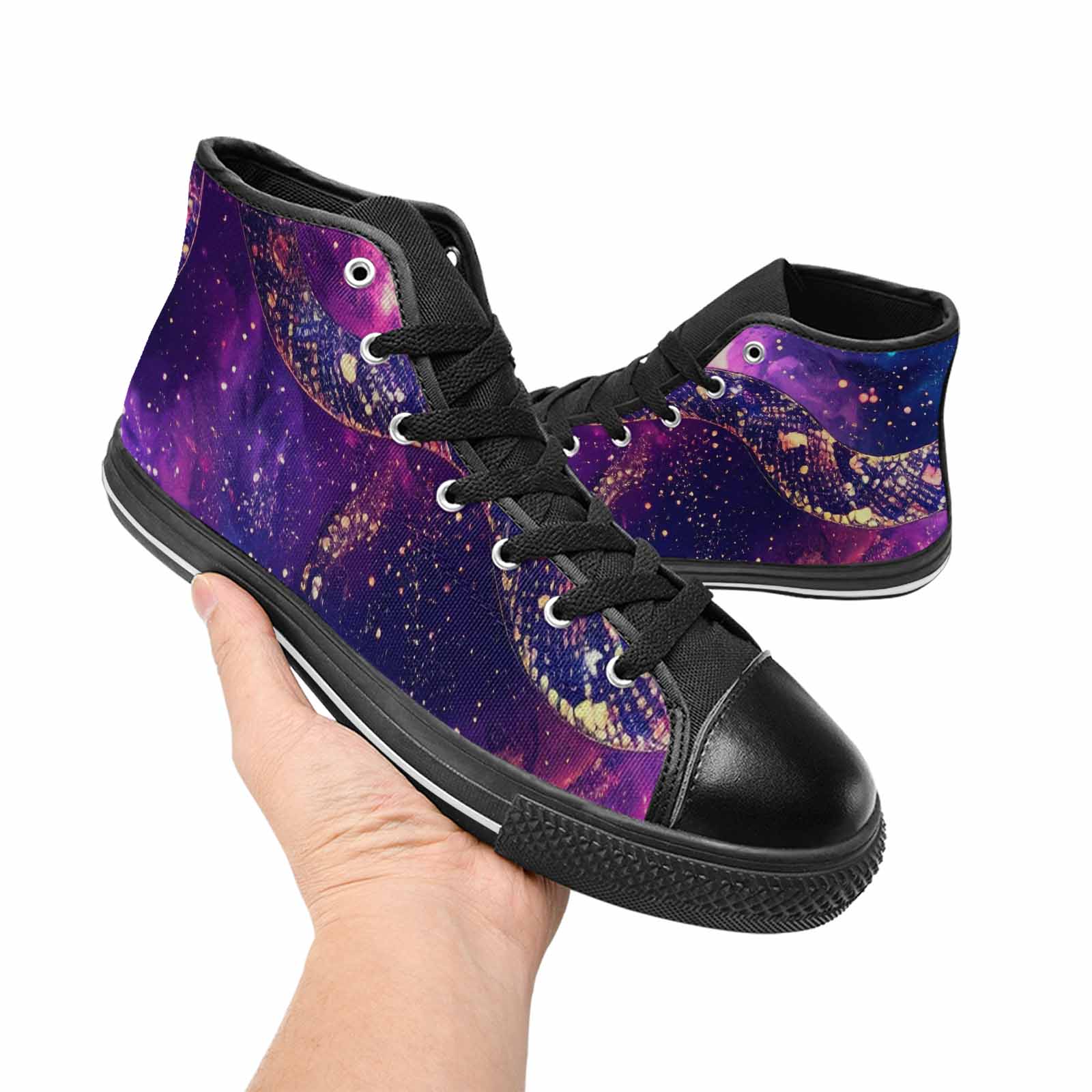 MEN'S Galaxy Snake Print High Top Canvas Cottagecore Custom Sneakers