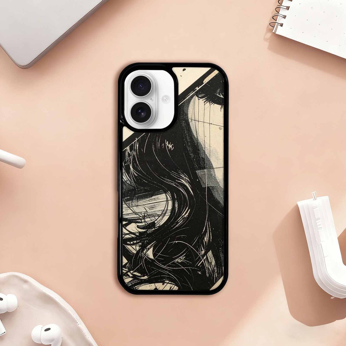 iPhone 17 Case — Black And White Solid Retro Vintage, Personalized Phone Case