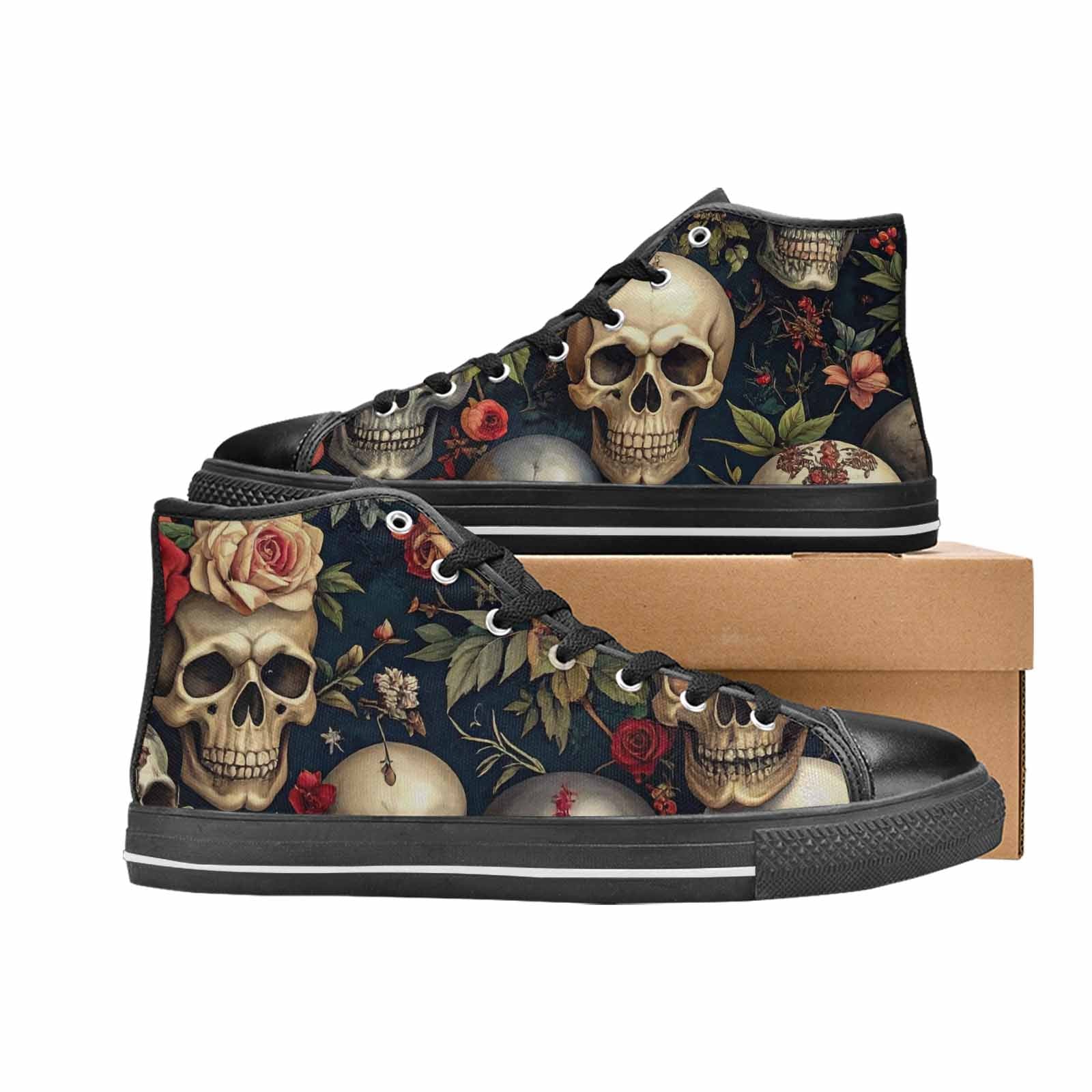 MEN'S Skulls - Roses High Top Canvas Wallpaper Art Custom Shoes