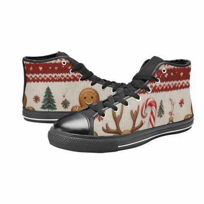 MEN'S Christmas Holly Snowflake High Top Canvas Vivid Custom Sneakers