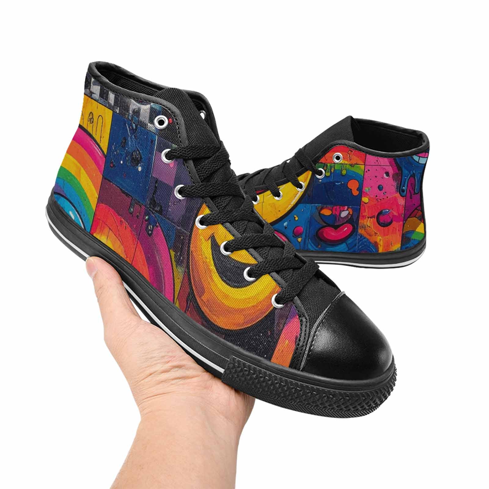 MEN'S Yellow Smiley Face High Top Canvas Dreamcore Custom Shoes