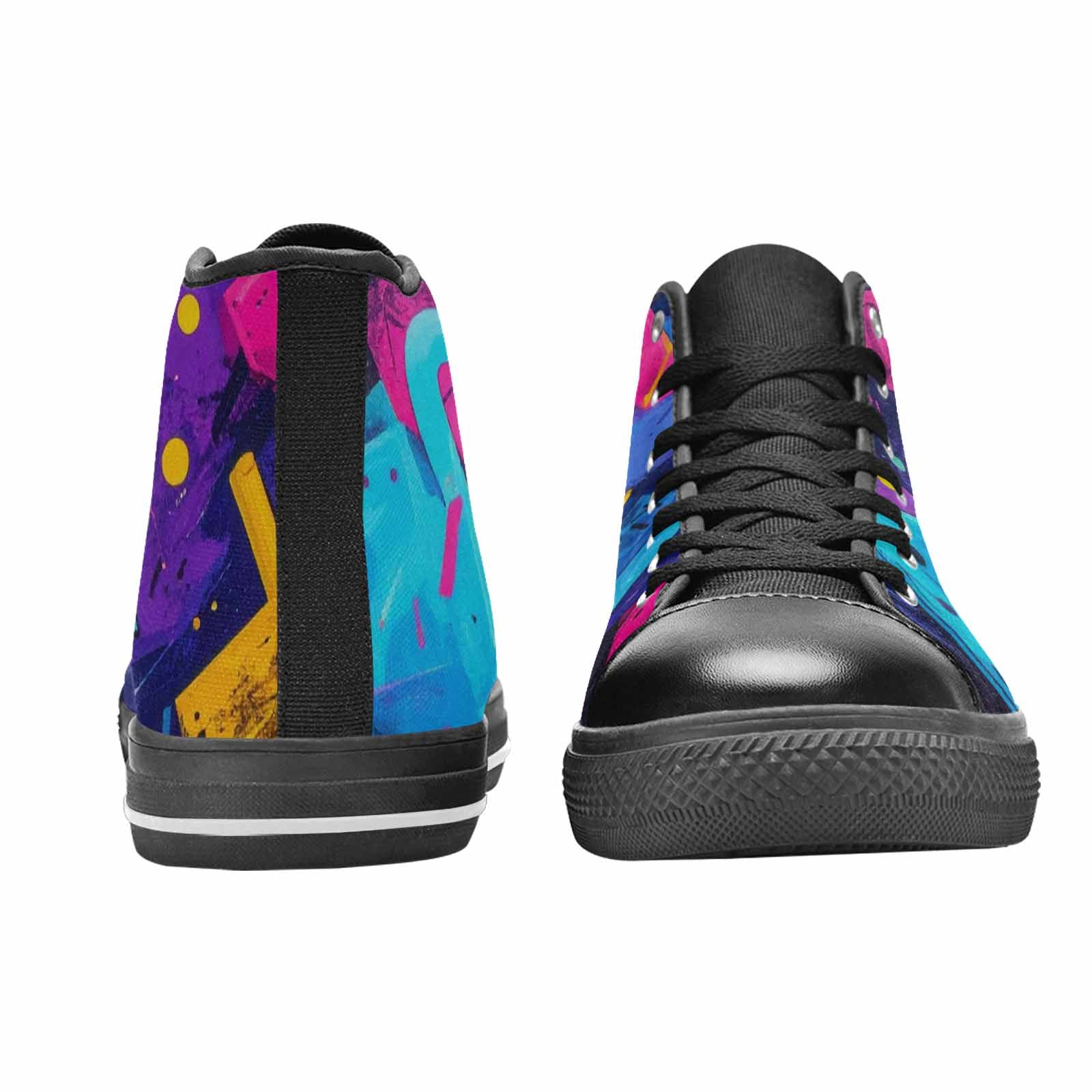 WOMEN'S Memphis Squiggles Triangles Dots High Top Canvas Wallpaper Art Custom Sneakers