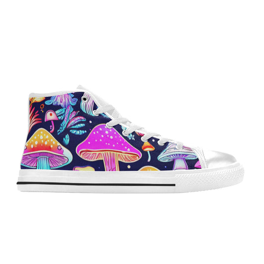 WOMEN'S Colorful Mushrooms Art Vibes High Top Canvas Vivid Custom Sneakers