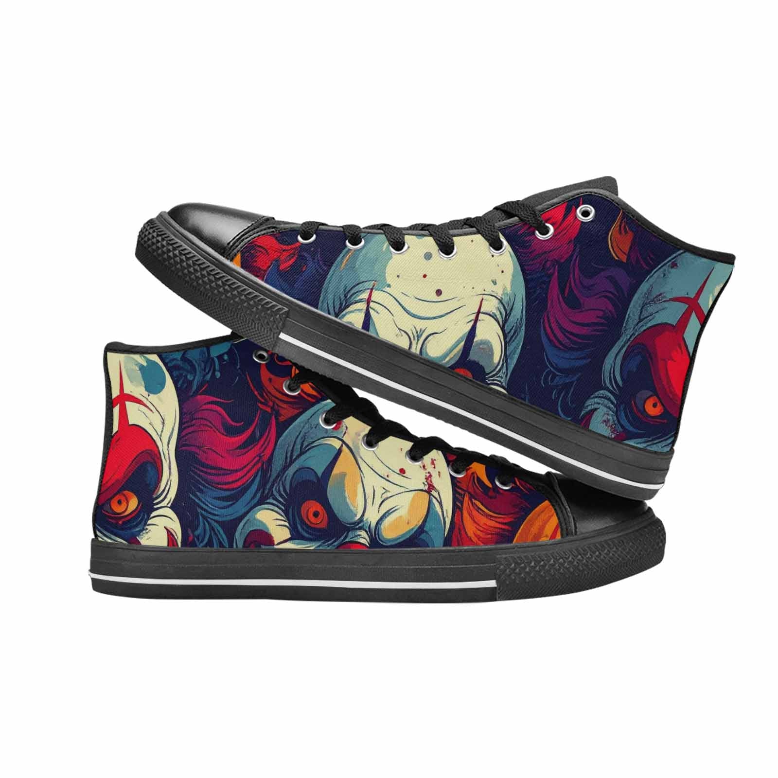 MEN'S Evil Clown Cartoon High Top Canvas Wallpaper Art Custom Sneakers
