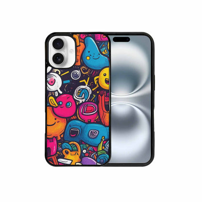 iPhone 16 Plus Case — Hand Drawn Icon Doodle Pattern Hundreds, Custom Art Phone Cover