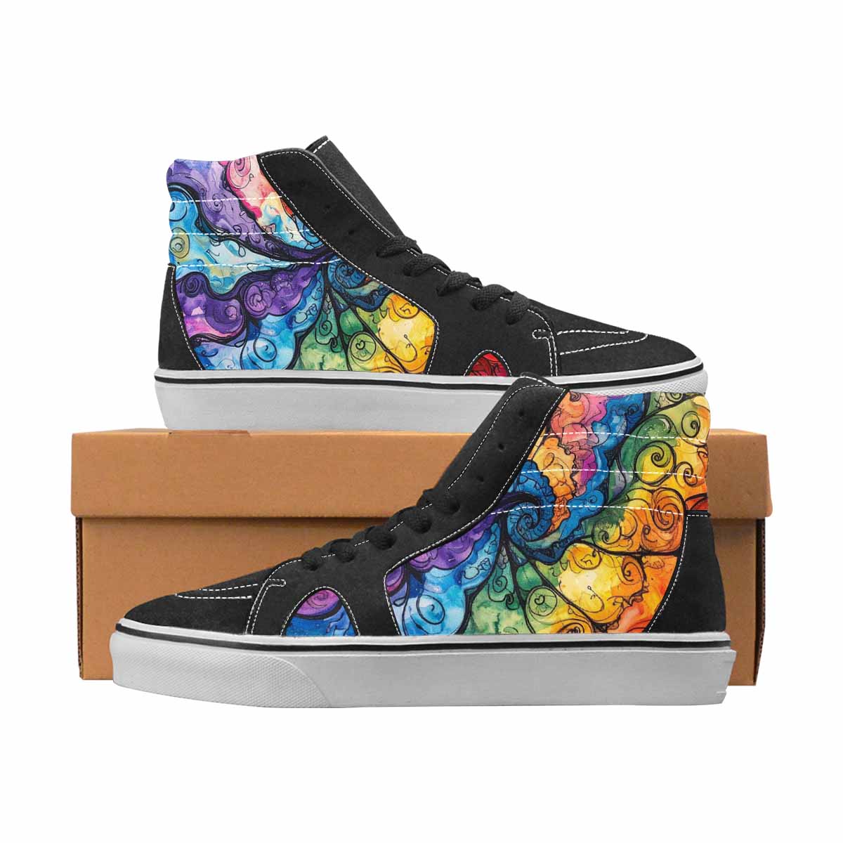 WOMEN'S Tie Dye Black & Blue Ink High Top Canvas Streetwear Cottagecore Custom Shoes