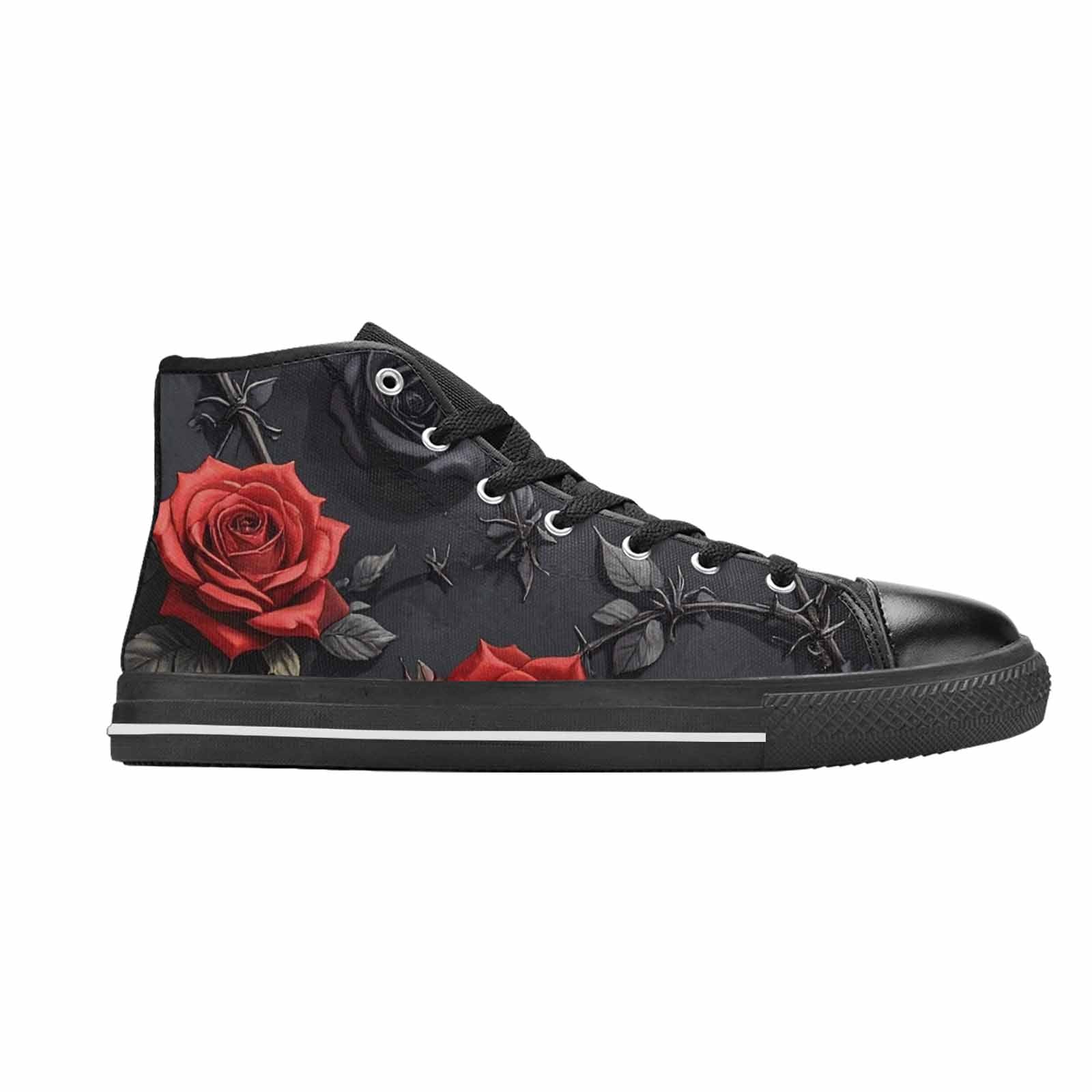 MEN'S Black Gothic Rose High Top Canvas Dark Academia Custom Sneakers