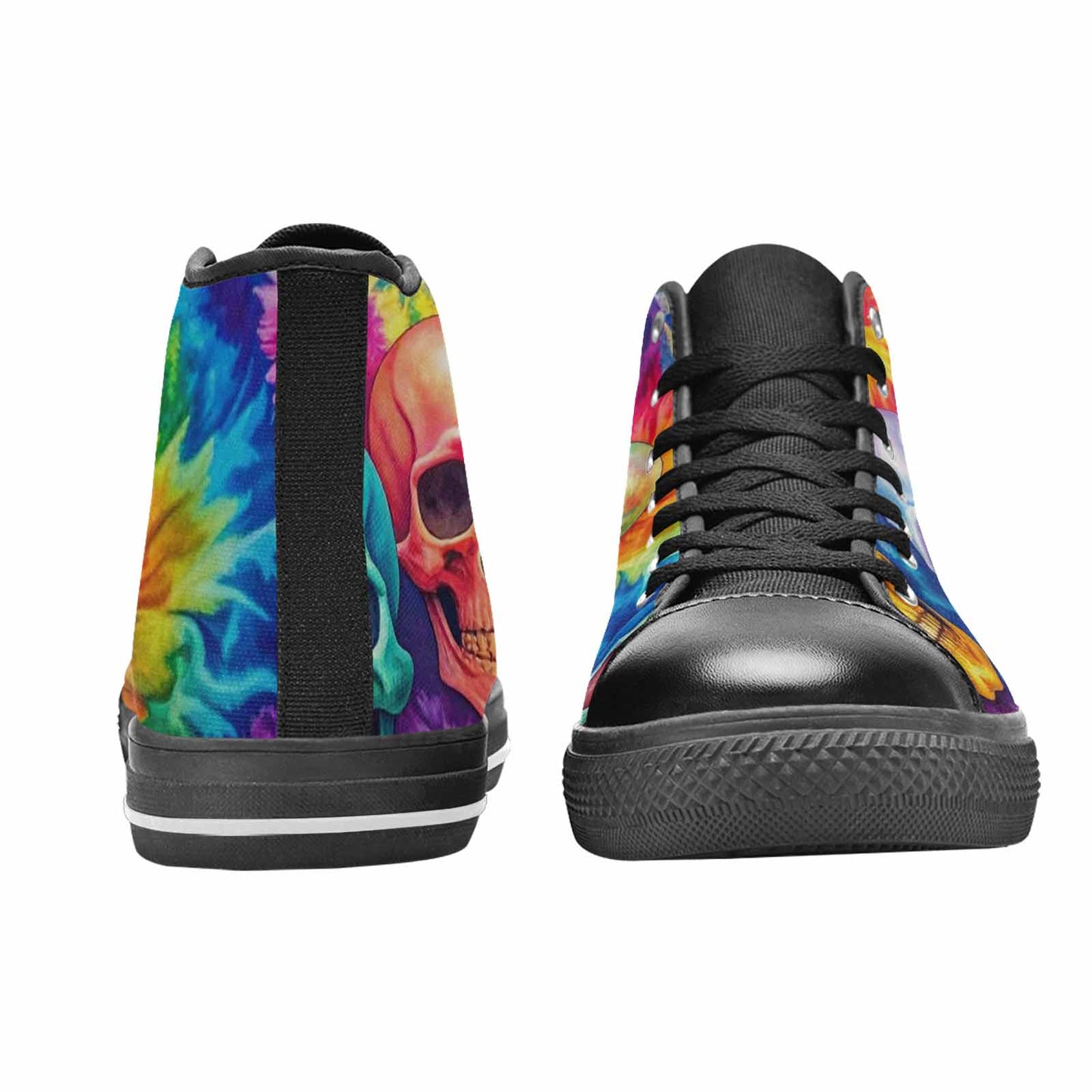MEN'S Tie Dye Skulls Print High Top Canvas Neon Fantasy Custom Shoes