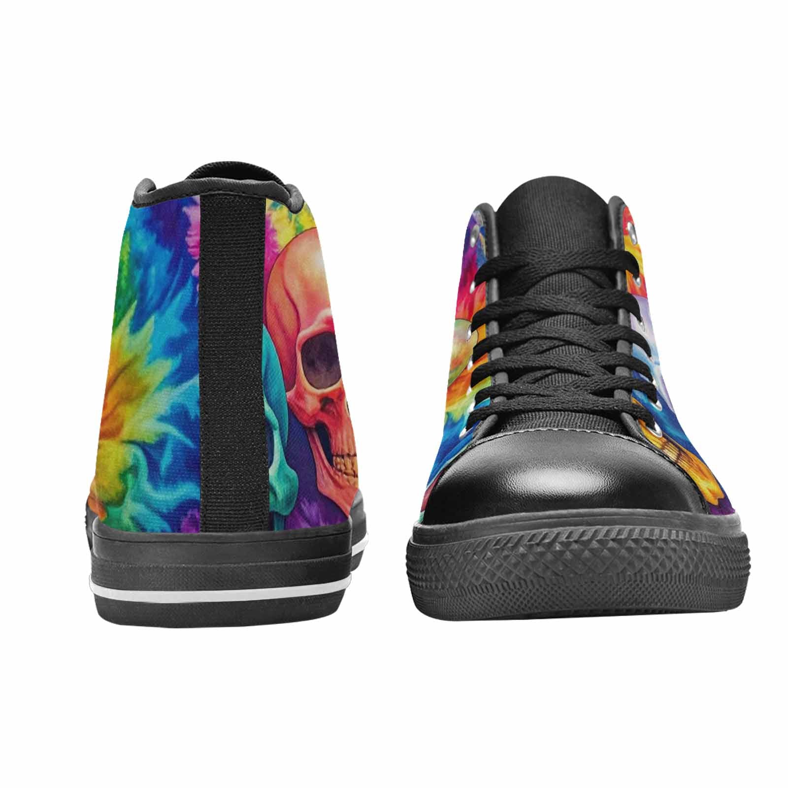 MEN'S Tie Dye Skulls Print High Top Canvas Neon Fantasy Custom Shoes