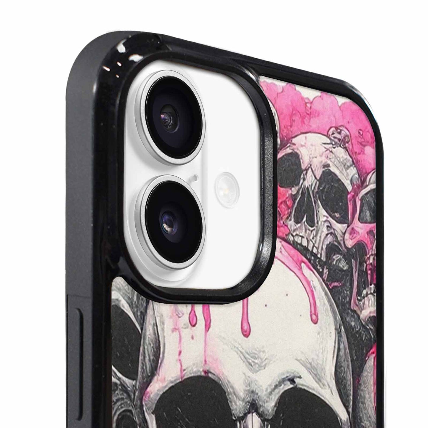 iPhone 17 Case — Black &amp; Pink Ink Gothic Skulls, Custom Made Phone Cover