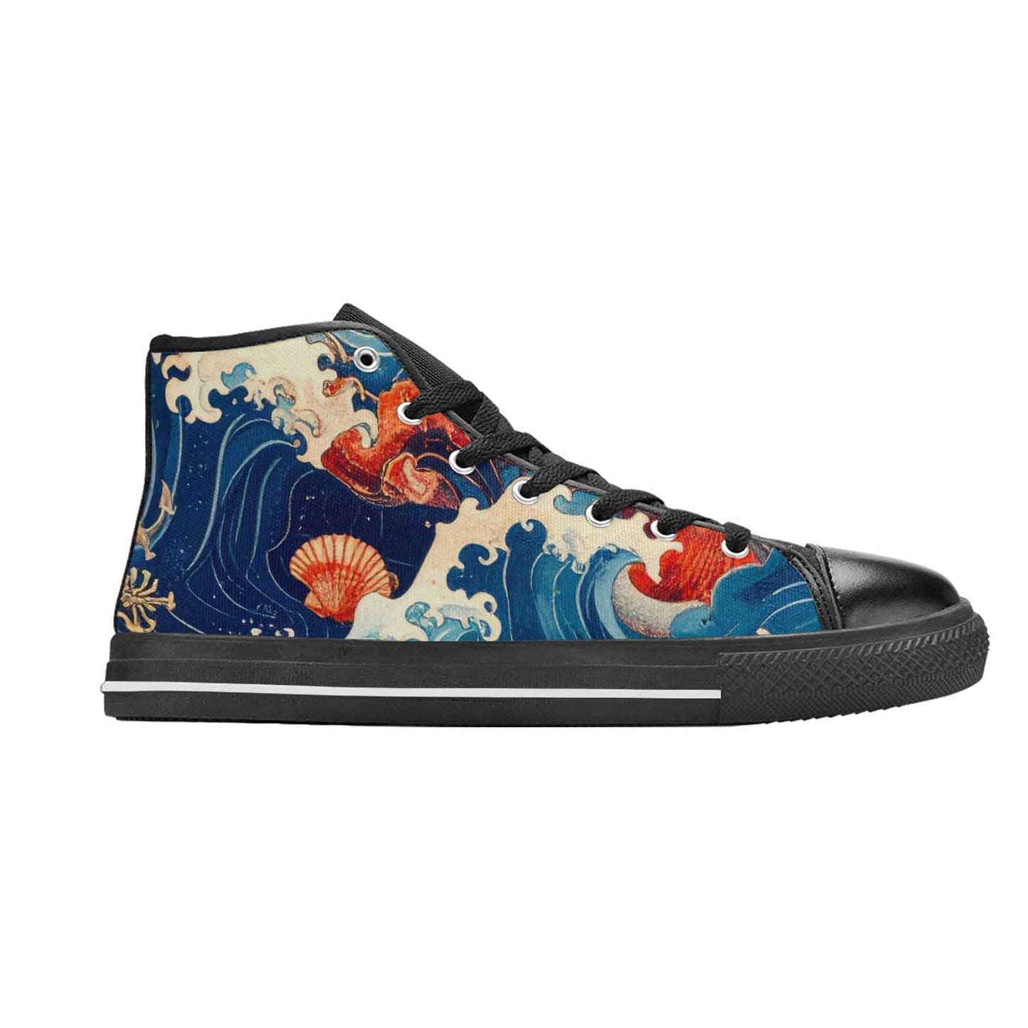 MEN'S Ocean Wave High Top Canvas Dark Academia Custom Shoes
