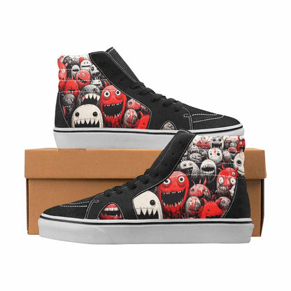 WOMEN'S Monsters Black & Red Ink High Top Canvas Custom Design Grunge Shoes
