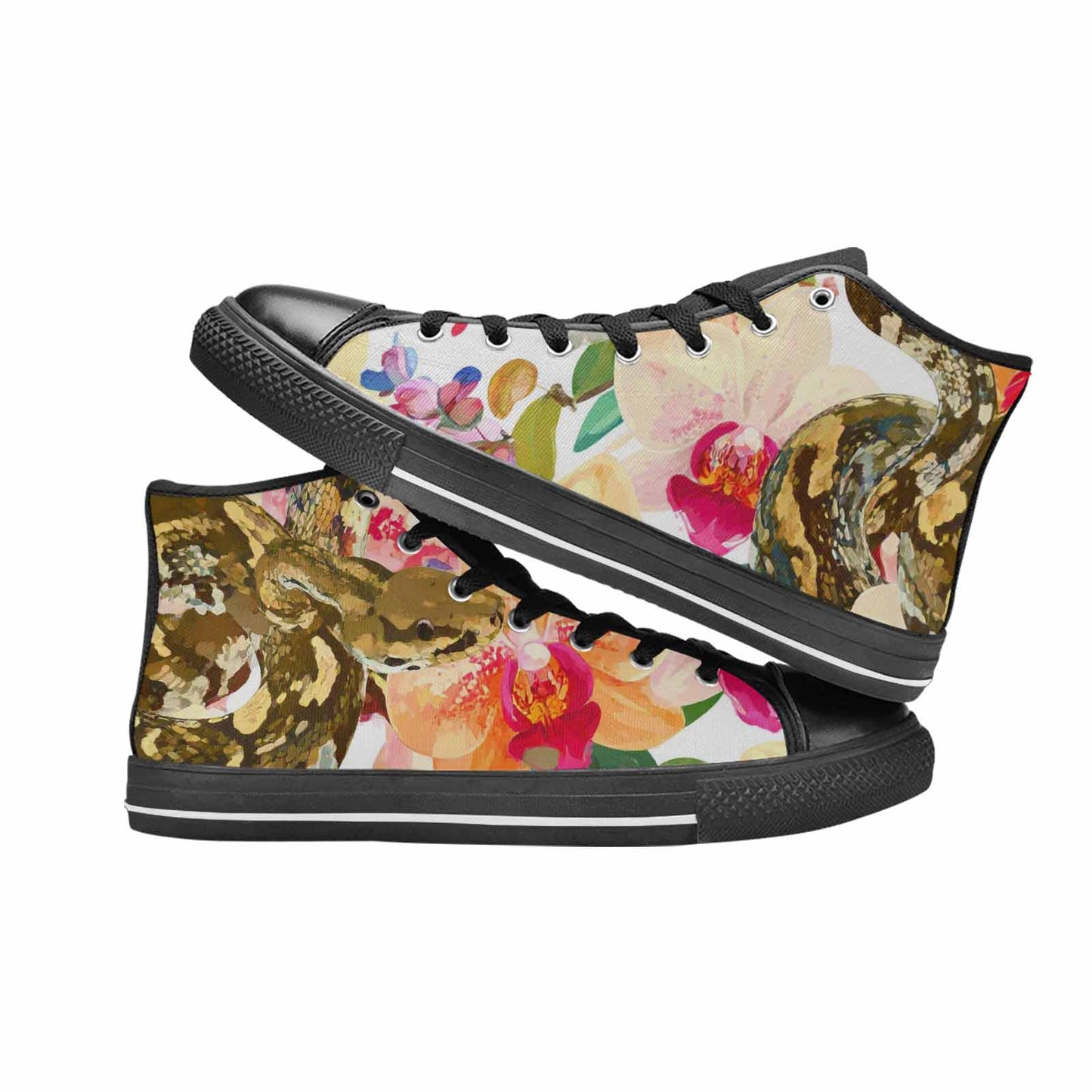 WOMEN'S Floral Snake Print High Top Canvas Dreamcore Custom Sneakers