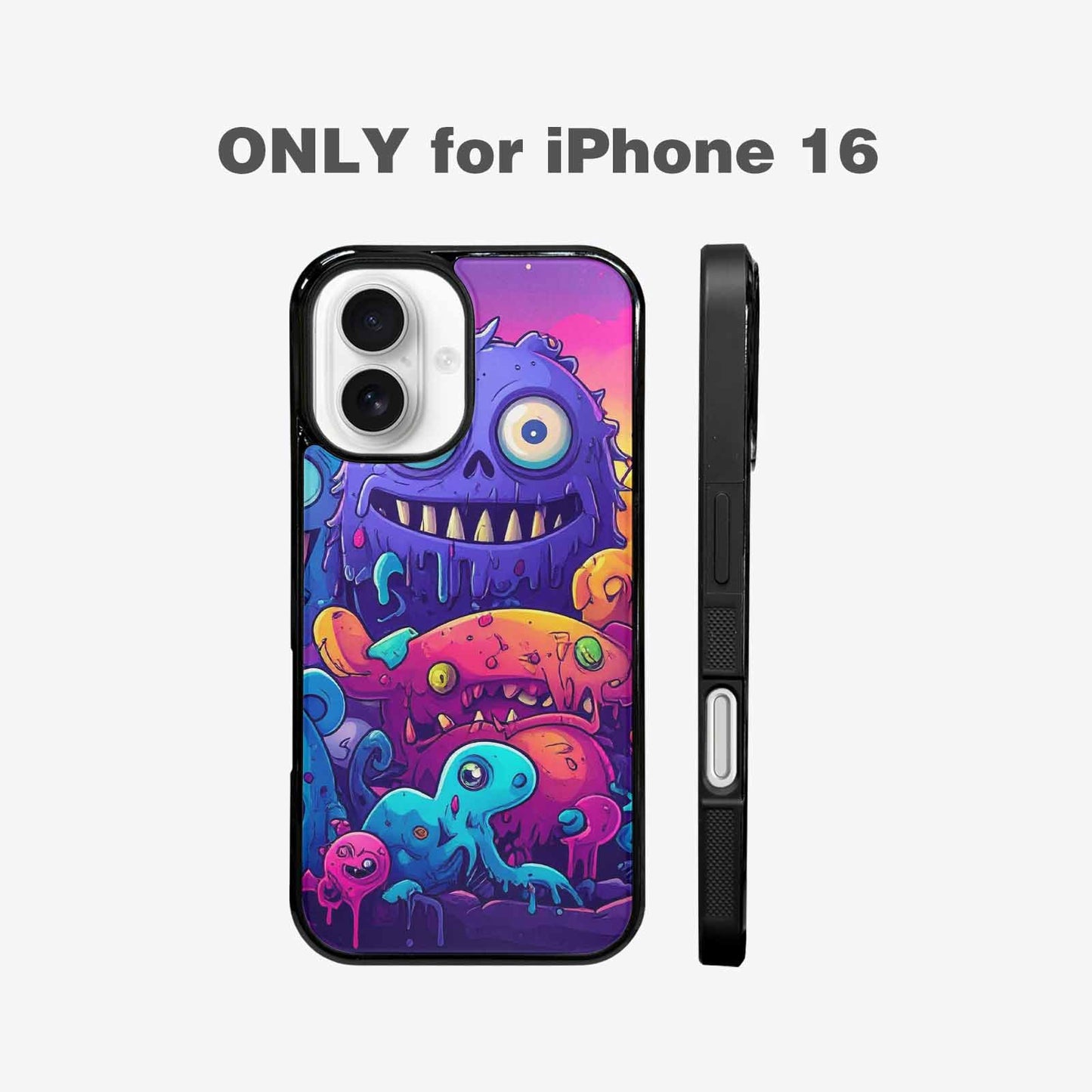 iPhone 16 Case — Overlapping Endlessly No Empty Space Monsters, Custom Printed Phone Case