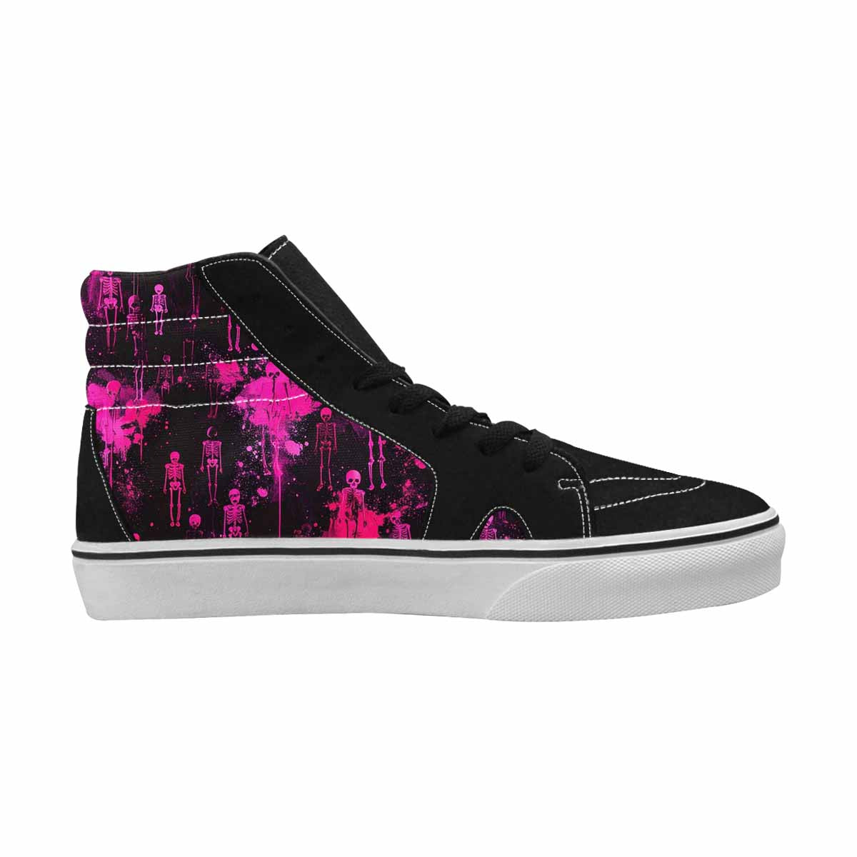 MEN'S Skeletons  Neon Pink High Top Canvas Wallpaper Art Custom Sneakers