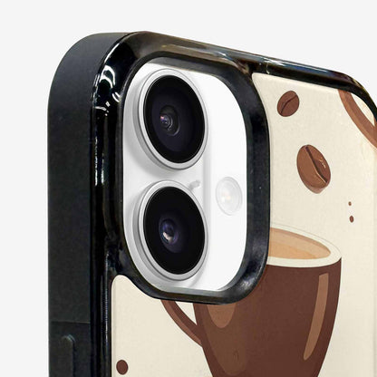 iPhone 16 Case — Coffee Cup And Bean Pattern Seamless, Custom Printed Phone Case