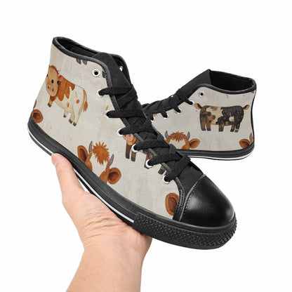 WOMEN'S Cow Animal Print High Top Canvas Neon Fantasy Shoes