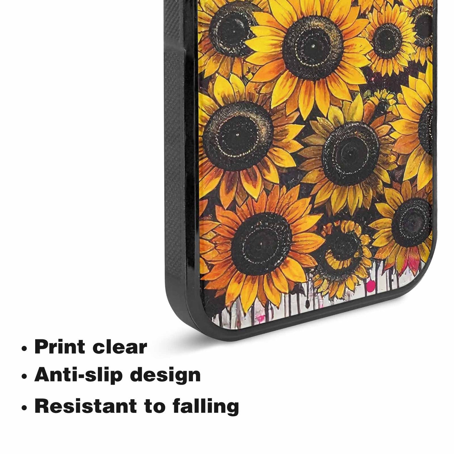iPhone 15 Plus Case — Sunflower Burst Black Pink Ink Sunflowers, Personalized Phone Case