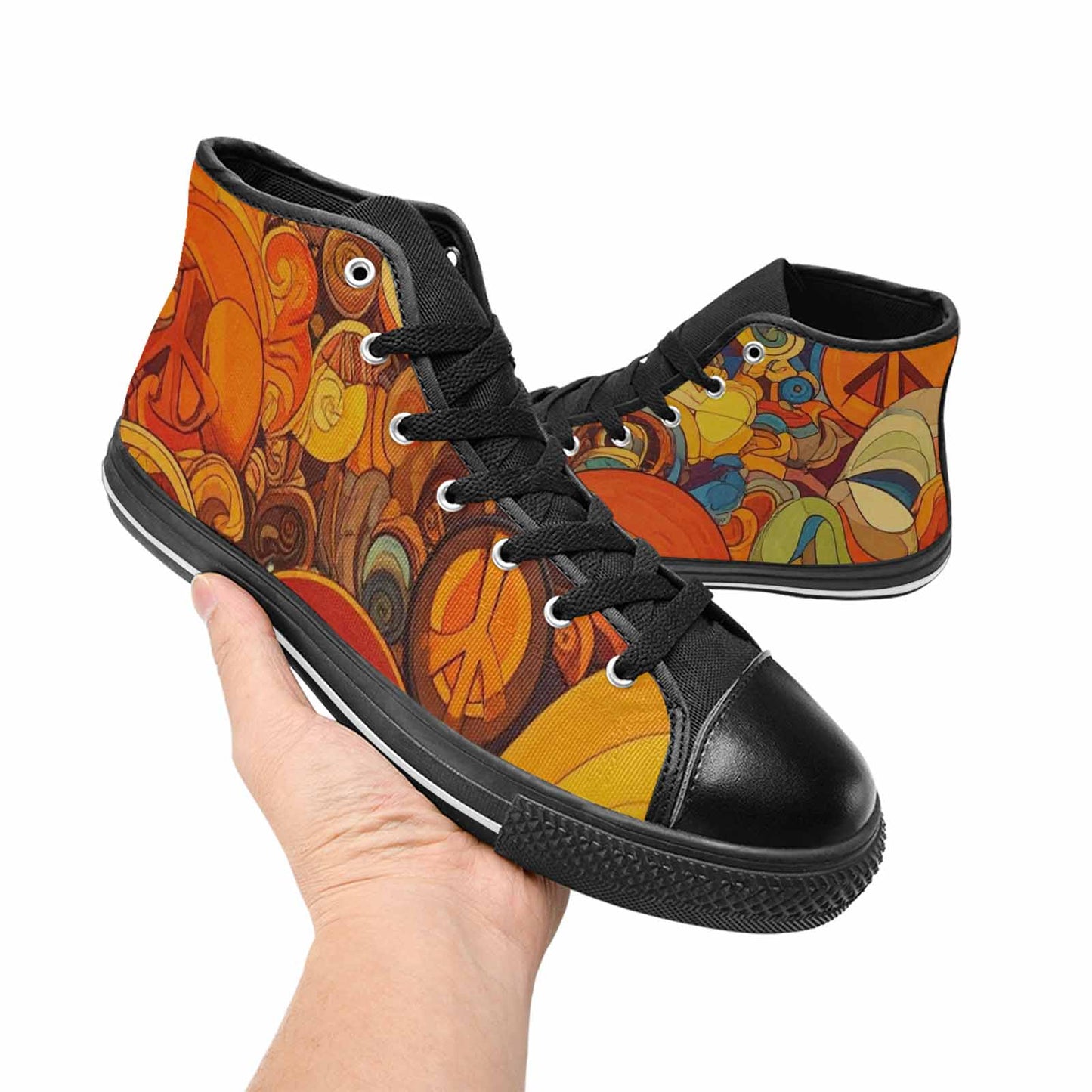 WOMEN'S Groovy 70S Peace High Top Canvas Y2K Custom Shoes