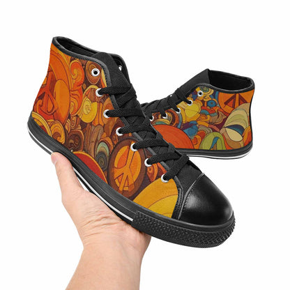 WOMEN'S Groovy 70S Peace High Top Canvas Y2K Custom Shoes