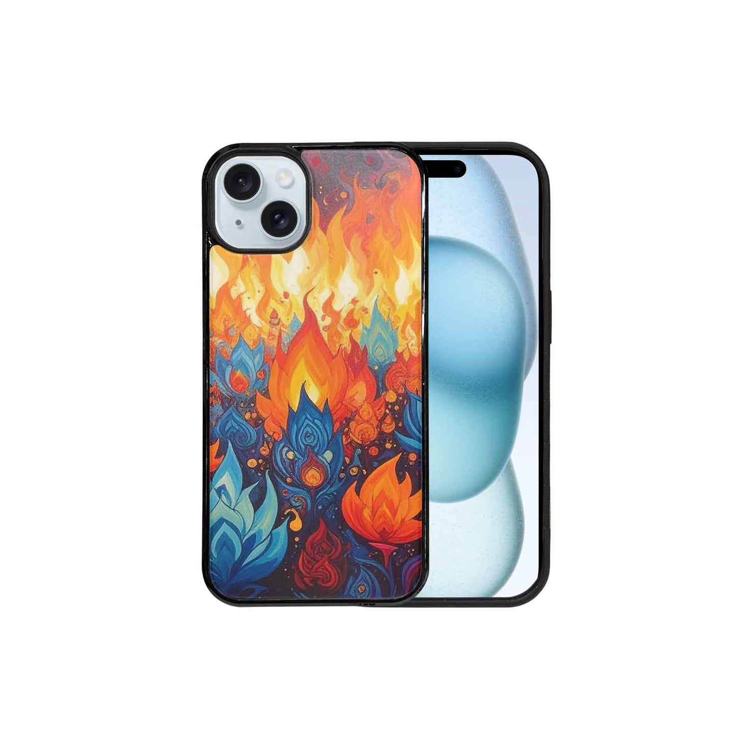 iPhone 15 Plus Case — Flame Burst Full Color Vibrant Flame, Custom Printed Phone Case