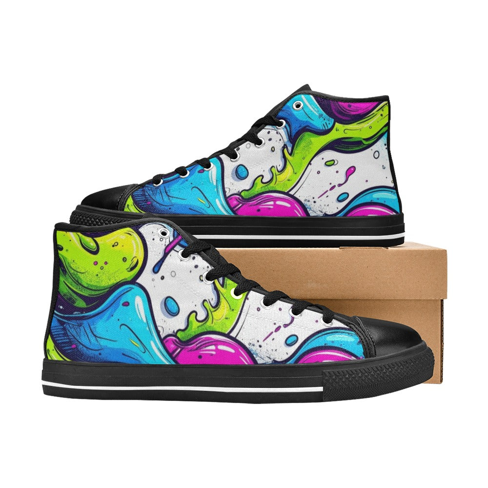 KIDS' Acid Wash Cartoon Art High Top Canvas Surreal Custom Sneakers