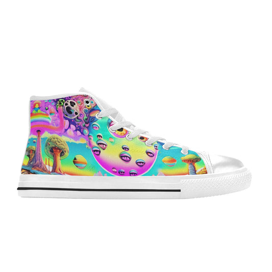 WOMEN'S Trippy Acid World Art High Top Canvas Surreal Custom Shoes