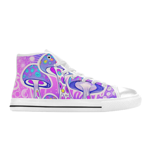 WOMEN'S Magic Mushrooms Art High Top Canvas Cottagecore Sneakers