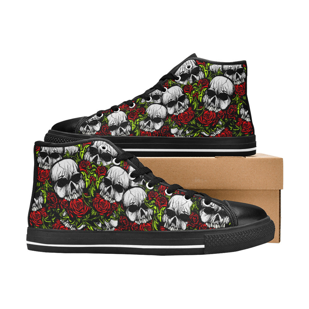 WOMEN'S Skulls Roses High Top Canvas Grunge Shoes