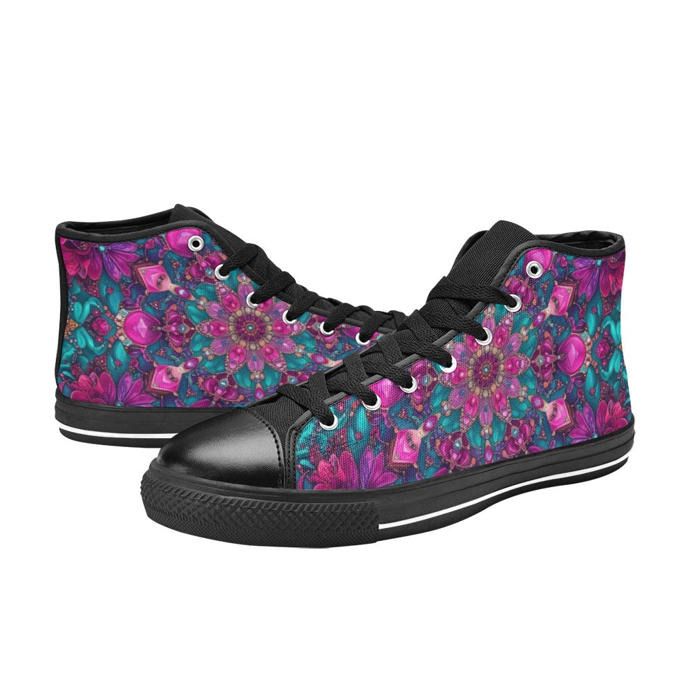 MEN'S Feminine Jeweled Skull High Top Canvas Vivid Sneakers
