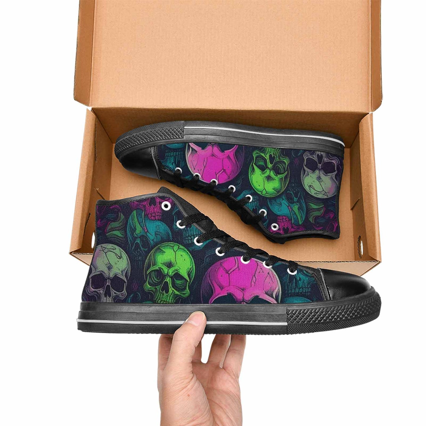 WOMEN'S Skulls - Neon High Top Canvas Dark Academia Shoes