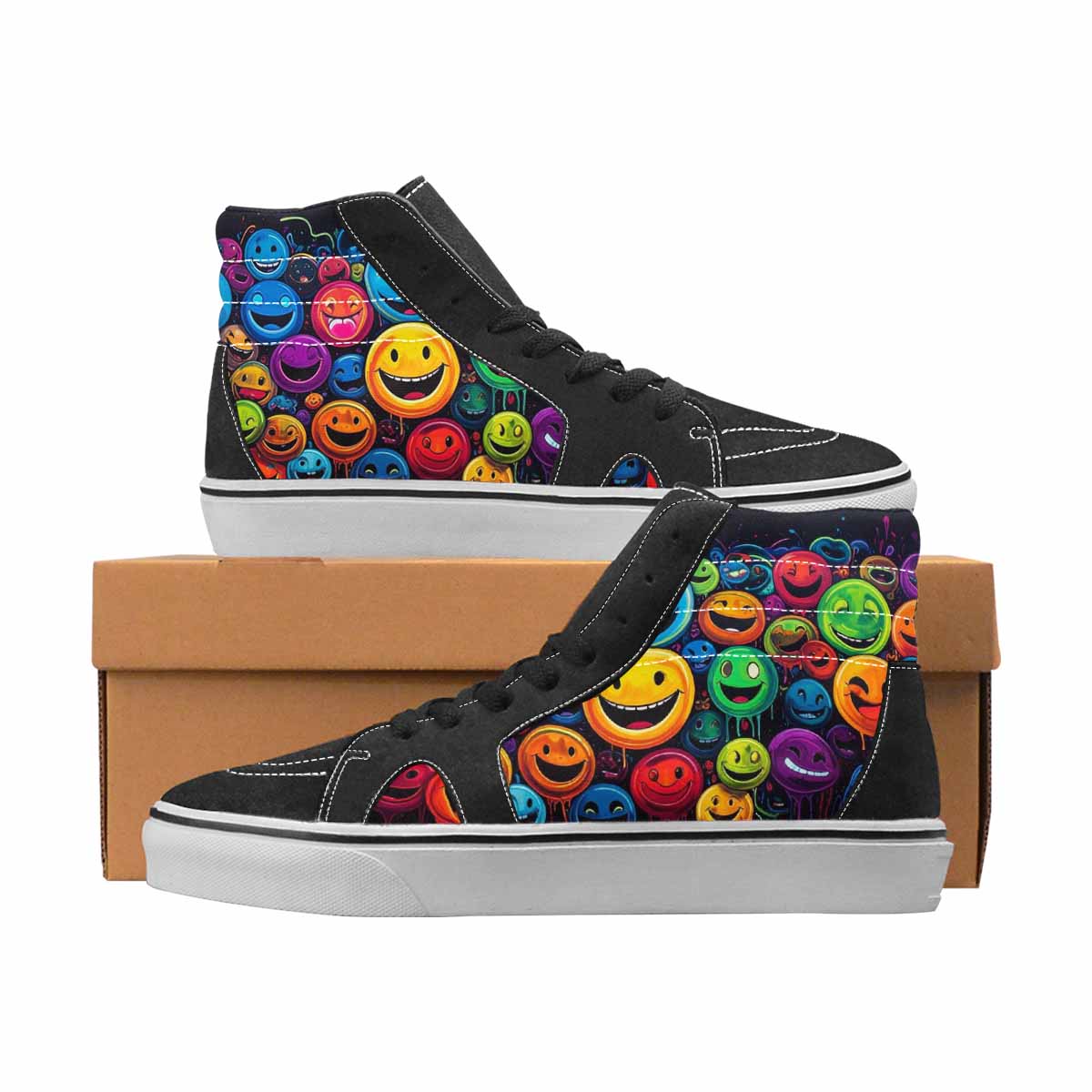WOMEN'S Smiley Face High Top Canvas Custom Fashion Wallpaper Art Custom Streetwear Shoes
