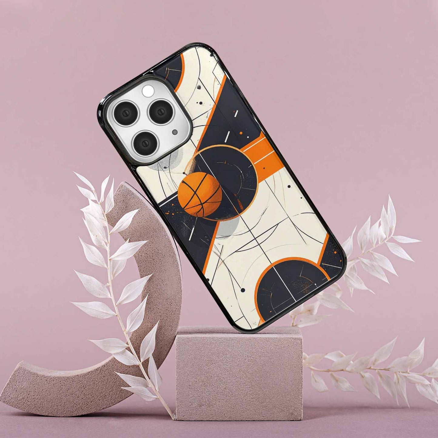 iPhone 15 Pro Max Case — Basketball Pattern Court Lines And Balls, Unique Phone Case Design