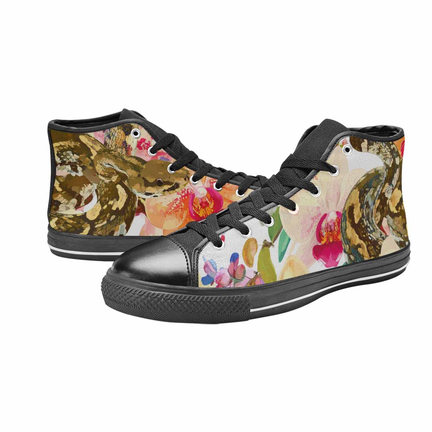 MEN'S Floral Snake Print High Top Canvas Grunge Custom Shoes