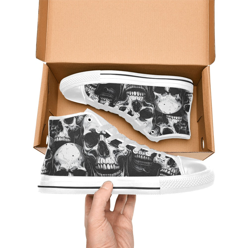WOMEN'S Aggressive Comic Skull Black High Top Canvas Cottagecore Custom Sneakers